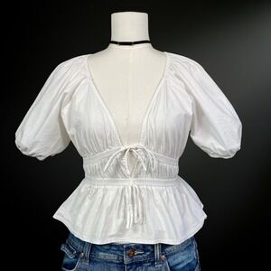 Wayf Womens Milkmaid Coquette Top Size S Babydoll Boho Puff Sleeve Cottagecore